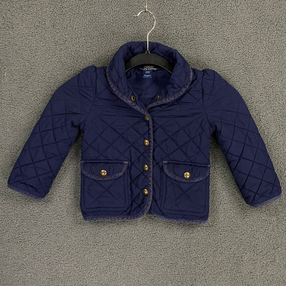 Polo Ralph Lauren Quilted Jacket Kids 3T Navy Blue Corduroy Trim Preppy Classic